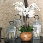 Large Teak Wood Bowl with White Orchids