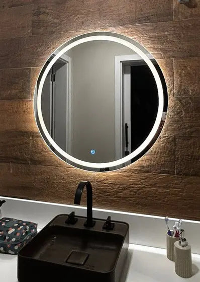 Round FROSTED Mirror with LED Lighting and Touch Screen Button