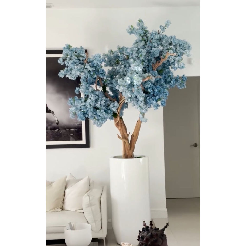 Matte White St. Tropez Vase with Blue Cherry Blossom Release
