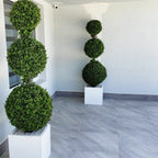 Triple Ball Topiary with Medium Block Fiberglass Planter