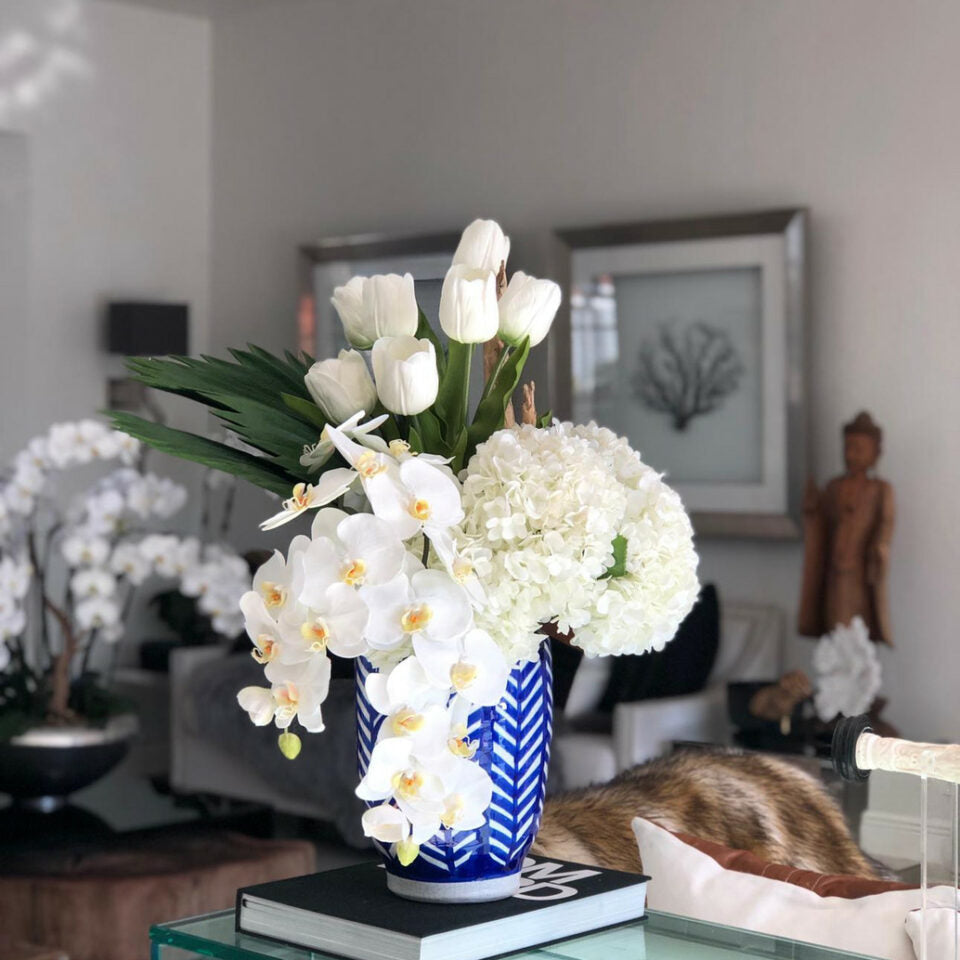 Inca striped vase with mixed bouquet