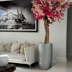 Lisbon Vase in Glossy Silver with Personalized Tri-Colored Pink Cherry Blossoms