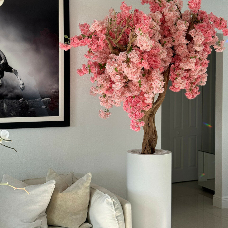 Matte White St. Tropez Vase with Personalized Pink Cherry Blossom