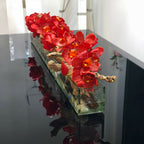 Modern Glass Plant Pot "Modern Home" 122 cm with Red Cymbidiums