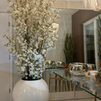 30" Glossy White Globe Vase with White Cherry Blossom Branches