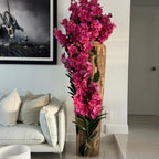 Large Teak Wood Vase with Natural Edges and Pink Vanda Orchids